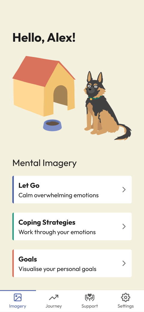 Caylee Farndon-Taylor's portfolio - Mental health app home screen